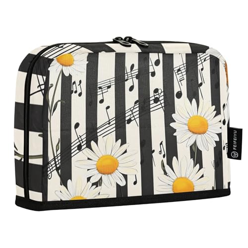 Quteprint Stehendes Federmäppchen – gestreifte Musiknoten Gänseblümchen, Federmäppchen, Schreibwaren-Tasche, tragbare Make-up-Kosmetiktasche, Schreibtisch-Organizer für Schule, Büro, Studenten von Quteprint