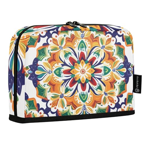 Quteprint Stehendes Federmäppchen – indisches geometrisches Mandala-Federmäppchen, Schreibwaren-Tasche, tragbare Make-up-Kosmetiktasche, Schreibtisch-Organizer für Schule, Büro, Studenten, Teenager von Quteprint