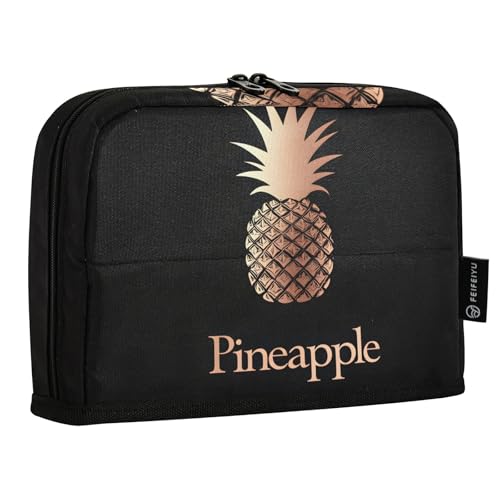 Quteprint Stehendes Federmäppchen – rotgoldenes Federmäppchen mit tropischer Ananas, Schreibwaren-Tasche, tragbare Make-up-Kosmetiktasche, Schreibtisch-Organizer für Schule, Büro, Studenten, Teenager von Quteprint