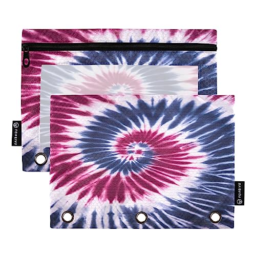 Quteprint Vintage Abstract Tie Dye Pencil Pouch for 3 Ring Binder, 2 Pack Zipper Pencil Case with Clear Window, Pencil Bags Binder Pockets Organizer Case for Office Home Makeup Supplies von Quteprint