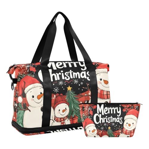 Quteprint Wasserdichter Sport-Turnbeutel – Frohe Weihnachten, niedlicher Schneemann, große Kapazität, Seesack mit Fach für Trocken- und Nassfutter, Schuhaufbewahrung, Yoga, Schwimmen, Reisetasche für von Quteprint