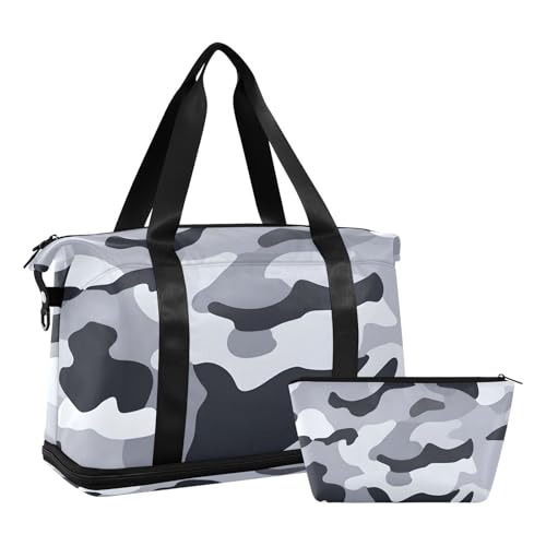 Quteprint Wasserdichter Sport-Turnbeutel – Graues Camouflage-Muster, großes Fassungsvermögen, Seesack mit Fach für trockene Nässe und Schuhe, Yoga, Schwimmen, Reisen, für Workout, Fitness Quteprint Wasserdichter Sport-Turnbeutel – Graues Camouflage-Muster, großes Fassungsvermögen, Seesack mit Fach für trockene Nässe und Schuhe, Yoga, Schwimmen, Reisen, für Workout, Fitness von Quteprint