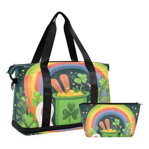 Quteprint Wasserdichter Sport-Turnbeutel – St. Patricks Day Regenbogen-Topf, große Kapazität, Seesack mit Fach für Trocken- und Nassfutter, Schuhaufbewahrung, Yoga, Schwimmen, Reisetasche für Workout Quteprint Wasserdichter Sport-Turnbeutel – St. Patricks Day Regenbogen-Topf, große Kapazität, Seesack mit Fach für Trocken- und Nassfutter, Schuhaufbewahrung, Yoga, Schwimmen, Reisetasche für Workout von Quteprint