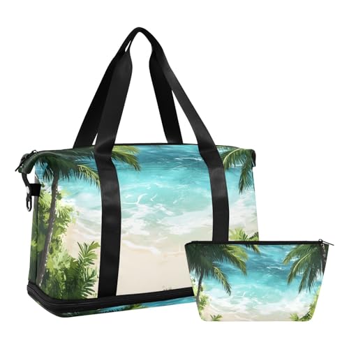 Quteprint Wasserdichter Sport-Turnbeutel – Tropisches Meer, Ozeanpalme, großes Fassungsvermögen, Seesack mit Trocken-Nassfach und Schuhaufbewahrung, Yoga-Schwimm-Reisetasche für Workout, Fitness Quteprint Wasserdichter Sport-Turnbeutel – Tropisches Meer, Ozeanpalme, großes Fassungsvermögen, Seesack mit Trocken-Nassfach und Schuhaufbewahrung, Yoga-Schwimm-Reisetasche für Workout, Fitness von Quteprint
