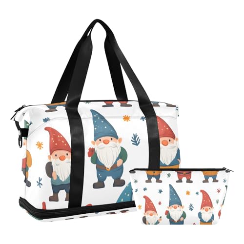 Quteprint Wasserdichter Sport-Turnbeutel – Weihnachts-Cartoon-Zwerge, großes Fassungsvermögen, Seesack mit Fach für trockene Nässe und Schuhaufbewahrung, Yoga, Schwimmen, Reisen, Tragetasche für von Quteprint