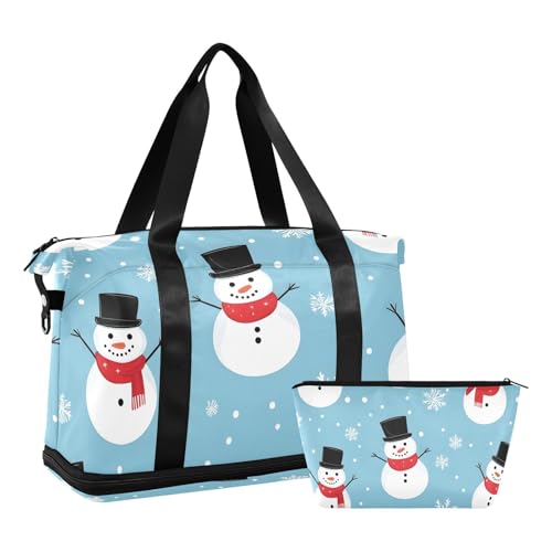 Quteprint Wasserdichter Sport-Turnbeutel – Winter, Weihnachten, Schneemann, Schneeflocke, großes Fassungsvermögen, Seesack mit Fach für Trocken- und Nassfutter, Schuhaufbewahrung, Yoga, Schwimmen von Quteprint