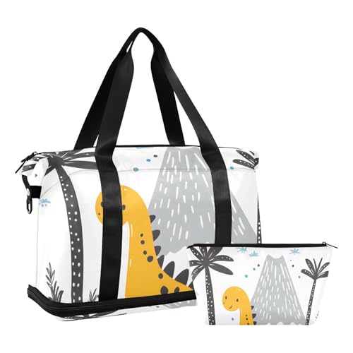 Quteprint Wasserdichter Sport-Turnbeutel – niedliche Dinosaurier-Palme, großes Fassungsvermögen, Seesack mit Fach für trockene Nässe und Schuhe, Yoga, Schwimmen, Reisen, für Workout, Fitness von Quteprint