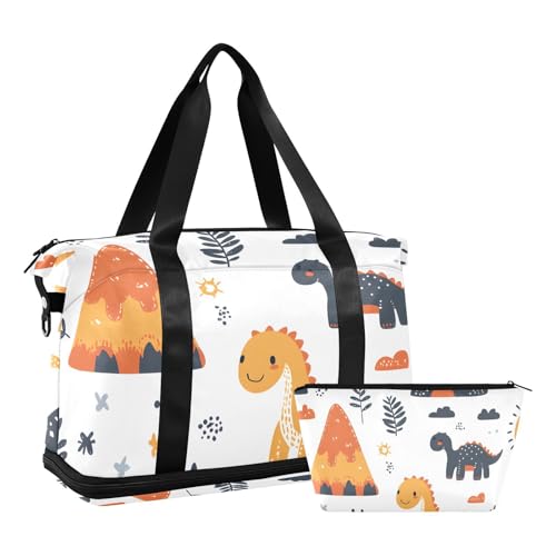 Quteprint Wasserdichter Sport-Turnbeutel – niedliche Dinosaurier-Vulkane, große Kapazität, Seesack mit Trocken-Nassfach und Schuhaufbewahrung, Yoga-Schwimm-Reisetasche, für Workout, Fitness von Quteprint