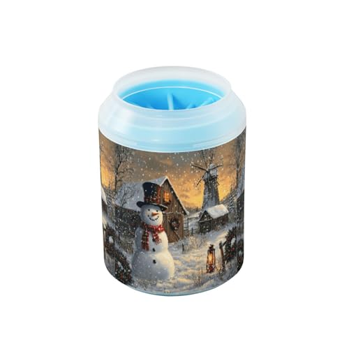Quteprint Weihnachtlicher Winter-Schneemann-Hut, Schal, Hundepfoten-Reiniger-Becher – Haustier-Fußwascher mit weicher Silikonbürste, tragbarer schlammiger Pfotenreiniger für kleine, mittelgroße und von Quteprint