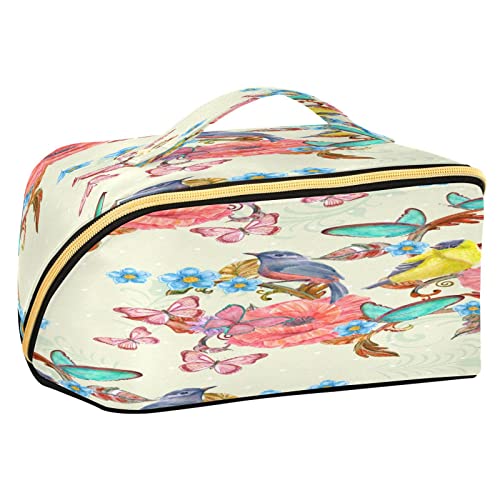 Rhombus Kosmetiktasche, Frühlingsblumen, Vögel, Schmetterling, große Kapazität, Reise-Make-up-Tasche für Frauen, Mädchen, Damen, tragbare Kulturtasche mit Griff, multifunktionaler Aufbewahrungs-Organizer, Mehrfarbig/Meereswellen (Ocean Tides), Einheitsgröße von Quteprint