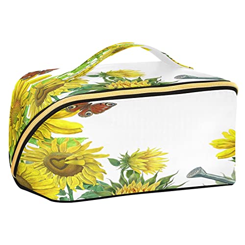 Rhombus-Kosmetiktasche, Schmetterling, Sonnenblume, Blumenmuster, große Kapazität, Reise-Make-up-Tasche für Damen, Mädchen, Damen, tragbare Kulturtasche mit Griff, multifunktionaler Aufbewahrungs-Organizer, Mehrfarbig/Meereswellen (Ocean Tides), Einheitsgröße von Quteprint