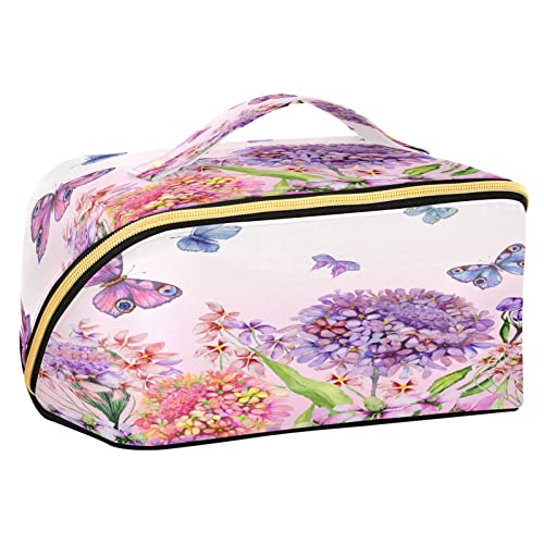 Rhombus-Kosmetiktasche, Sommer-Schmetterling, Blumenmuster, großes Fassungsvermögen, Reise-Make-up-Tasche für Damen, Mädchen, Damen, tragbare Kulturtasche mit Griff, multifunktionaler Aufbewahrungs-Organizer, Mehrfarbig/Meereswellen (Ocean Tides), Einheitsgröße von Quteprint