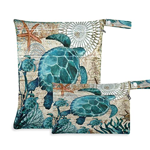 Sea Ocean Seestern Turtle Art wiederverwendbare Nass-Trockenbeutel für Baby-Stoffwindeln mit 2 Reißverschlusstaschen, wasserdichte Reisetasche, Strand, Pool, Turnbeutel für nasse Badeanzüge, Sea Ocean Seestern Turtle Art wiederverwendbare Nass-Trockenbeutel für Baby-Stoffwindeln mit 2 Reißverschlusstaschen, wasserdichte Reisetasche, Strand, Pool, Turnbeutel für nasse Badeanzüge, von Quteprint
