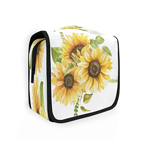 Sonnenblumen-Kulturbeutel zum Aufhängen für Damen und Herren, tragbare Make-up-Tasche, Organizer, Kosmetiktasche für Geldbörse, Tasche, wasserdichte Reiseutensilien, große Kulturtasche für Kinder und Mädchen, Mehrfarbig, Einheitsgröße von Quteprint