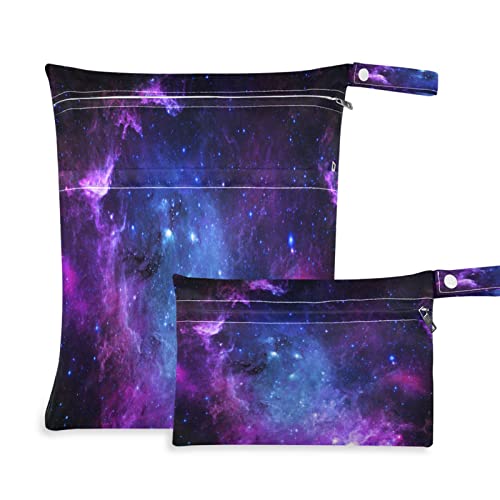 Universe Space Galaxy Nebula Wiederverwendbare Nass-Trockenbeutel für Baby-Stoffwindeln mit 2 Reißverschlusstaschen, wasserdichte Reisetasche, Strand, Pool, Turnbeutel für nasse Badeanzüge, Kosmetikartikel, Schwimmbeutel, (2 Stück), Mehrfarbig, one size, Modern von Quteprint