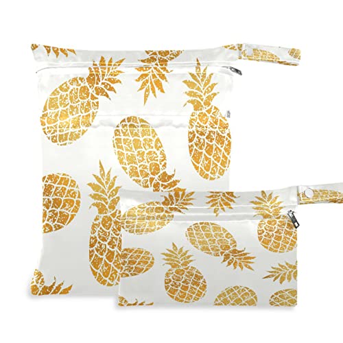 Wiederverwendbare Stoffwindeln mit 2 Reißverschlusstaschen, Motiv: tropische Ananas, mit 2 Reißverschlusstaschen, wasserdichte Reisetasche, Strand, Pool, Turnbeutel für nasse Badeanzüge, Wiederverwendbare Stoffwindeln mit 2 Reißverschlusstaschen, Motiv: tropische Ananas, mit 2 Reißverschlusstaschen, wasserdichte Reisetasche, Strand, Pool, Turnbeutel für nasse Badeanzüge, von Quteprint