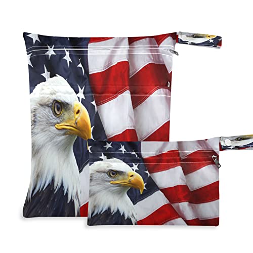 Wiederverwendbare Stoffwindeln mit amerikanischer Flagge, Adler, mit 2 Reißverschlusstaschen, wasserdichte Reisetasche, Strand, Pool, Turnbeutel für nasse Badeanzüge, Toilettenartikel, Schwimmtasche, Wiederverwendbare Stoffwindeln mit amerikanischer Flagge, Adler, mit 2 Reißverschlusstaschen, wasserdichte Reisetasche, Strand, Pool, Turnbeutel für nasse Badeanzüge, Toilettenartikel, Schwimmtasche, von Quteprint