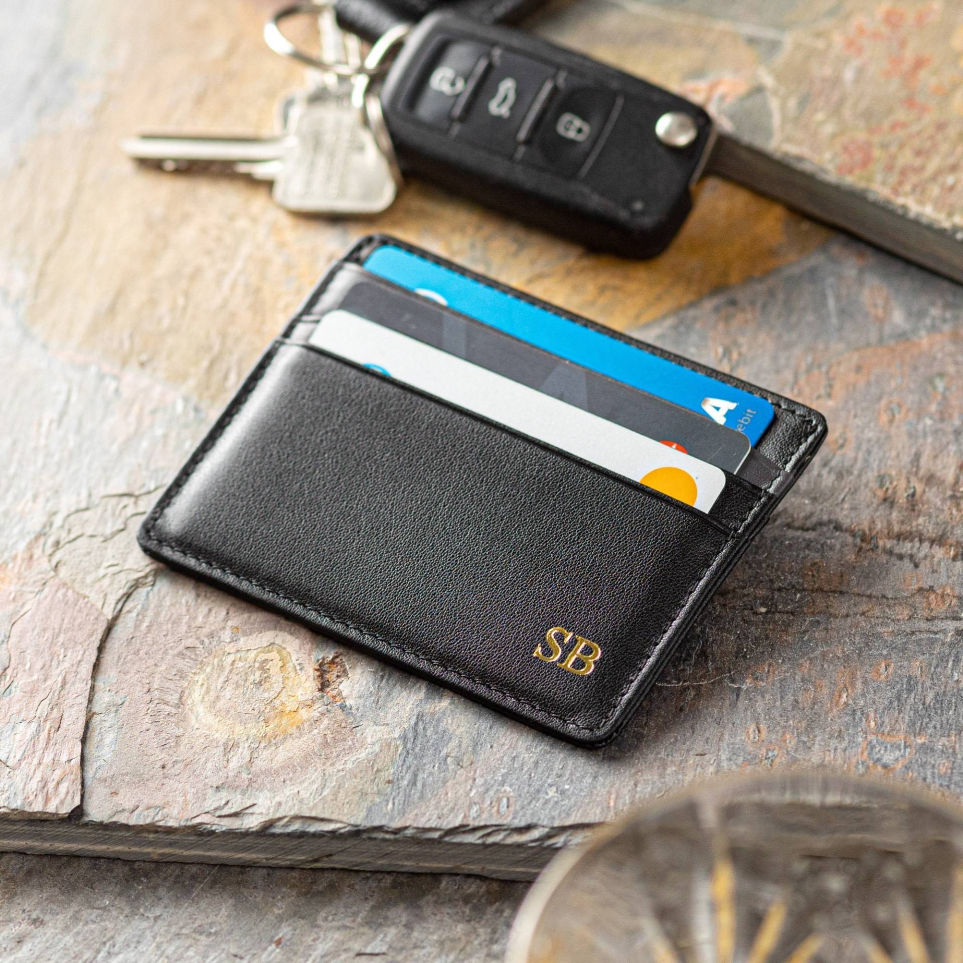 Leder-Kartenhalter, Benutzerdefinierte Initialen Slim Card Wallet, Rfid-Blockierend, Minimalistisch, Slimline-Design von QuveLtd