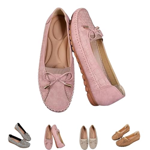 OrthopäDische Lederschuhe Von Curvahouse, Leichte, rutschfeste, Atmungsaktive Sandalen, Elegante Slip-On-Loafer Mit Schleife FüR Damen (36,Pink) von QuyiFa