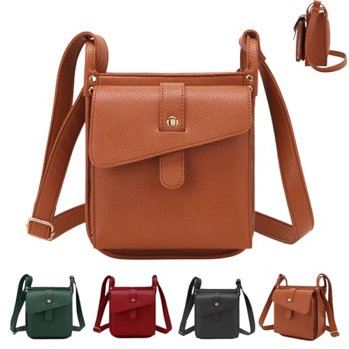 QuyiFa Dollver UmhäNgetasche, Dollver UmhäNgetasche Aus Leder Mit Einzigartigem Design, LäSsige Handtasche Mit Verstellbarem Riemen Und ReißVerschlusstaschen (Braun) von QuyiFa