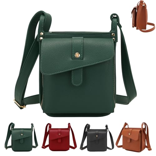 QuyiFa Dollver UmhäNgetasche, Dollver UmhäNgetasche Aus Leder Mit Einzigartigem Design, LäSsige Handtasche Mit Verstellbarem Riemen Und ReißVerschlusstaschen (Grün) von QuyiFa