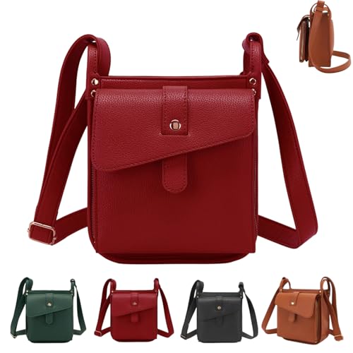 QuyiFa Dollver UmhäNgetasche, Dollver UmhäNgetasche Aus Leder Mit Einzigartigem Design, LäSsige Handtasche Mit Verstellbarem Riemen Und ReißVerschlusstaschen (Rot) von QuyiFa