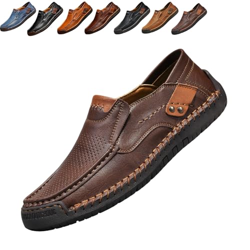 QuyiFa Enjerr OrthopäDische Schuhe, Ideacloth-Schuhe FüR Herren, wasserdichte, Modische OrthopäDische Herrenschuhe, Bequeme Slipper (D-Brauner Ausschnitt,45) von QuyiFa