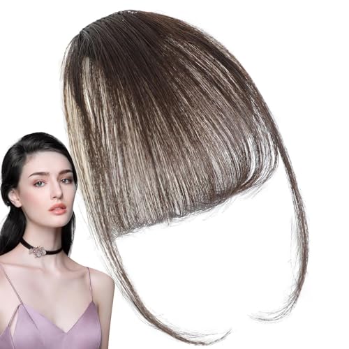 Quzente Bang-Extensions Clip-Echthaar, Clip- -Pony-Echthaar - Clip- -Air-Bangs-Echthaarverlängerungen - Naturfarbene Fransen-Haarteile, stilvolle Haarverlängerung mit ordentlichem Pony für Mädchen von Quzente
