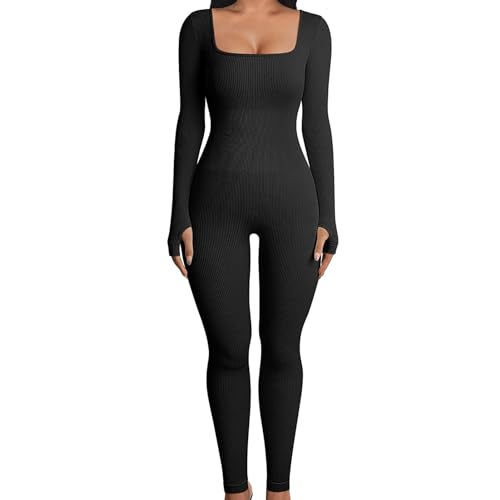 Quzente Langarm-Overall für Damen,Langarm-Sport-Overall - Figurbetonter Ganzanzug mit quadratischem Ausschnitt und langen Ärmeln - Ganzkörper-Bodys für Damen, langärmliger Strampler Quzente Langarm-Overall für Damen,Langarm-Sport-Overall - Figurbetonter Ganzanzug mit quadratischem Ausschnitt und langen Ärmeln - Ganzkörper-Bodys für Damen, langärmliger Strampler von Quzente