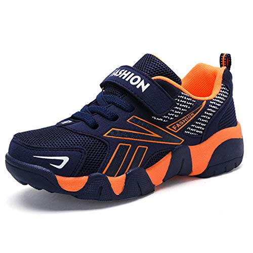 Qvxkd Turnschuhe Jungen Mädchen Hallenschuhe Junge Sportschuhe Kinder Outdoor Laufschuhe Sneaker Klettverschluss Wanderschuhe Orange 31EU von Qvxkd