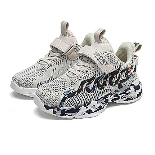 Qvxkd Turnschuhe Mädchen Schuhe turanschuhe Jungen Hallenschuhe Junge Sportschuhe Kinder Mesh Atmungsaktiv Kinderschuhe Outdoor Laufschuhe Sneaker Klettverschluss Wanderschuhe Grau 29EU von Qvxkd