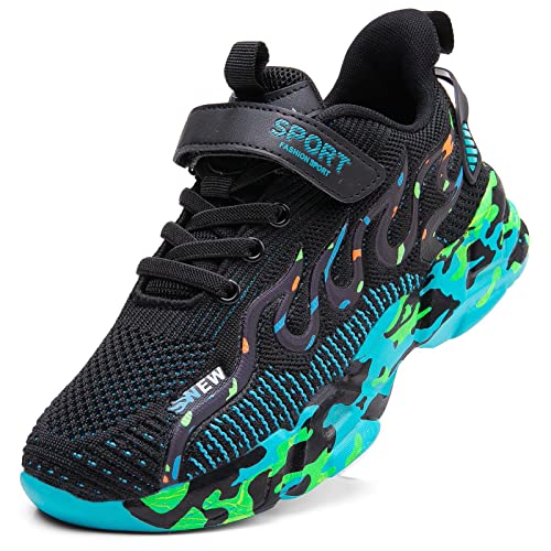 Qvxkd Turnschuhe Mädchen Schuhe turanschuhe Jungen Hallenschuhe Junge Sportschuhe Kinder Mesh Atmungsaktiv Kinderschuhe Outdoor Laufschuhe Sneaker Klettverschluss Wanderschuhe Schwarz 29EU von Qvxkd