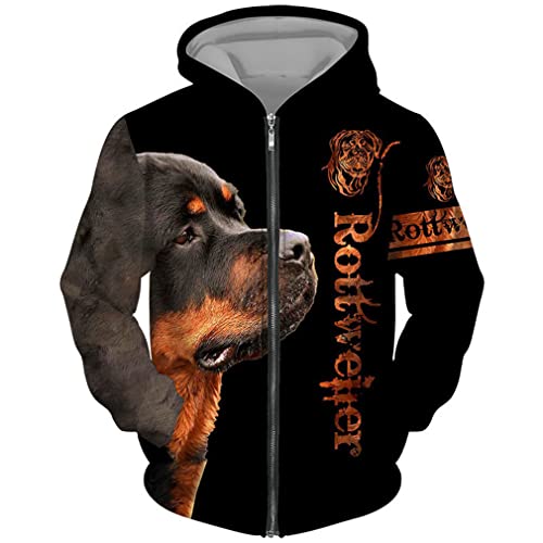 Rottweiler Hund 3D gedruckt Hoodie Anzug Männer Casual Sweatshirts Sweatpants Herren Trainingsanzug Set, Zip Hoodie-2, XL von Qwang