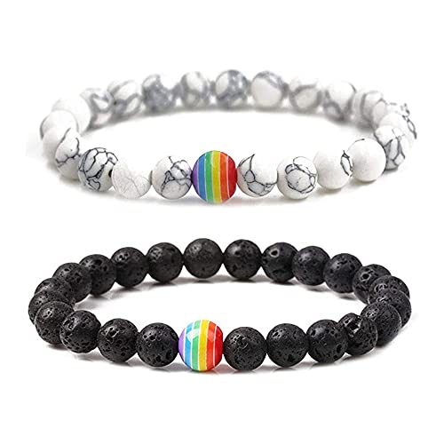 Deautie Distanz Armbänder, 2 Stück Set Gay Pride Armband, Partner Armbänder Energiearmband, Regenbogen Streifen Pride Schwul Homosexual Homosexuell Lava Türkis Stein Mala Kugel Perle, Herren,Damen Deautie Distanz Armbänder, 2 Stück Set Gay Pride Armband, Partner Armbänder Energiearmband, Regenbogen Streifen Pride Schwul Homosexual Homosexuell Lava Türkis Stein Mala Kugel Perle, Herren,Damen von Deautie