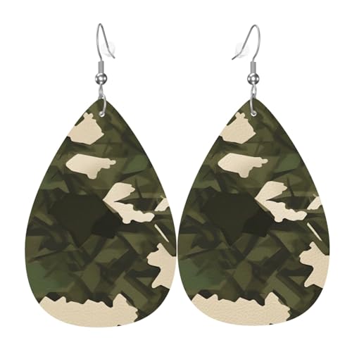 Armee Tarnung Teardrop Shaped Leder Ohrringe Kleidung Dekoration, geeignet für Festival Party, Urlaub und Alltag von Qwvbn