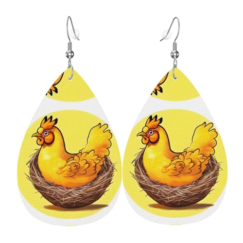 Bird's Nest Golden Chicken Teardrop Shaped Leather Earrings Clothing Decoration Suitable for Festival Party, Holiday and Daily Life von Qwvbn