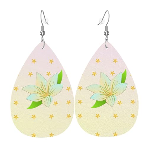 Blühende Narzissen Tropfenförmige Lederohrringe, Kleidungsdekoration, geeignet für Festivalpartys, Feiertage und das tägliche Leben von Qwvbn