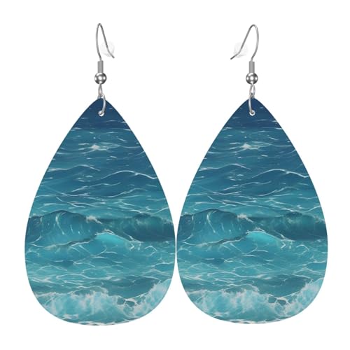 Die tiefblauen Meeresohrringe in Tropfenform aus Leder, Kleidungsdekoration, geeignet für Festivals, Feiertage und den Alltag von Qwvbn