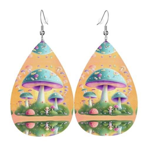 Fantasie-Pilz-Ohrringe in Tropfenform aus Leder, Kleidungsdekoration, geeignet für Festivalpartys, Feiertage und das tägliche Leben von Qwvbn