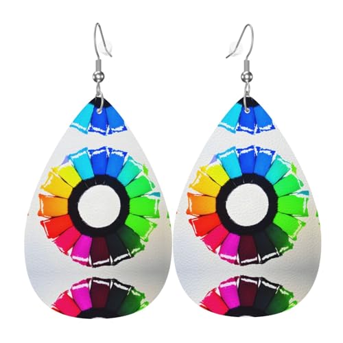 Farbige Kreise, tropfenförmige Leder-Ohrringe, Kleidungsdekoration, geeignet für Festivals, Feiertage und den Alltag von Qwvbn