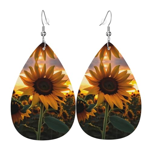 Farm Sonnenblume Tropfenform Leder Ohrringe Kleidung Dekoration Geeignet für Festival Party, Urlaub und Alltag von Qwvbn