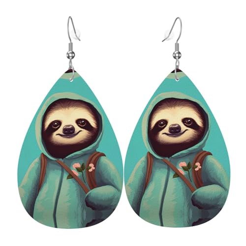 Faultierische Studentin Tropfenförmige Lederohrringe, Kleidungsdekoration, geeignet für Festivalpartys, Feiertage und das tägliche Leben von Qwvbn