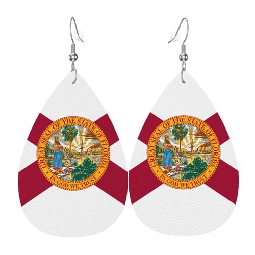 Flagge von Florida tropfenförmige Lederohrringe, Kleidungsdekoration, geeignet für Festivalpartys, Feiertage und das tägliche Leben von Qwvbn