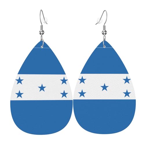 Flagge von Honduras tropfenförmige Lederohrringe, Kleidungsdekoration, geeignet für Festivalpartys, Feiertage und das tägliche Leben von Qwvbn