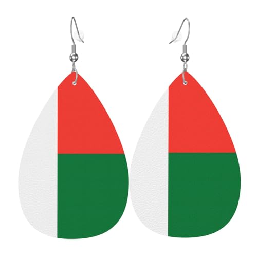 Flagge von Madagaskar Tropfenförmige Lederohrringe, Kleidungsdekoration, geeignet für Festivalpartys, Feiertage und das tägliche Leben von Qwvbn