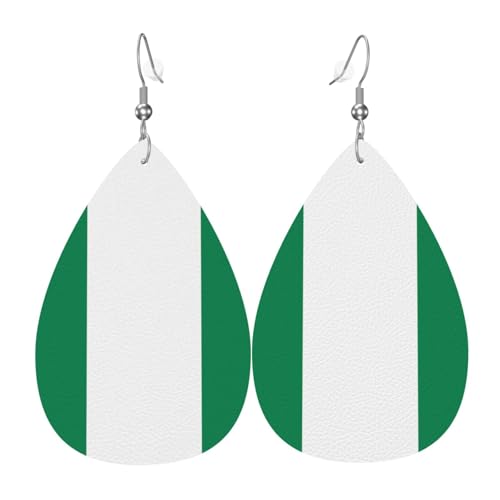 Flagge von Nigeria tropfenförmige Lederohrringe, Kleidungsdekoration, geeignet für Festivalpartys, Feiertage und das tägliche Leben von Qwvbn
