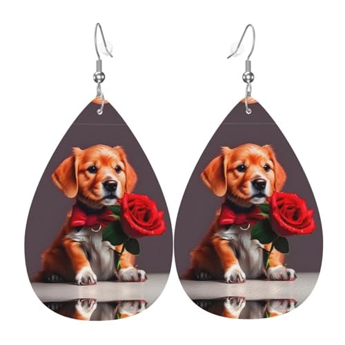 Gentleman-ähnliche Hunde-Ohrringe aus Leder in Tropfenform, Kleidungsdekoration, geeignet für Festivalpartys, Urlaub und Alltag von Qwvbn