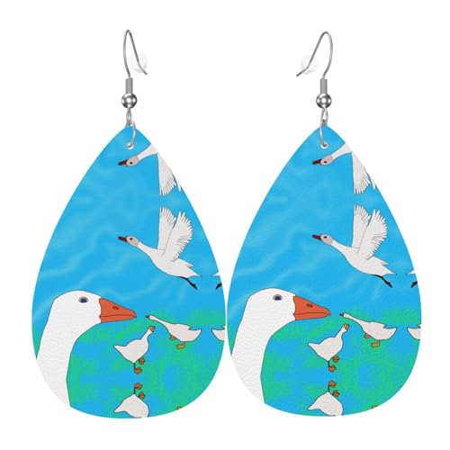 Happy White Goose Tränenförmige Leder-Ohrringe, Kleidungsdekoration, geeignet für Festivalpartys, Feiertage und das tägliche Leben von Qwvbn