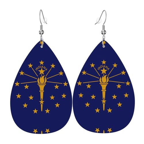 Indiana State Flag Teardrop Shaped Leather Earrings Clothing Decoration Suitable for Festival Party, Holiday and Daily Life von Qwvbn