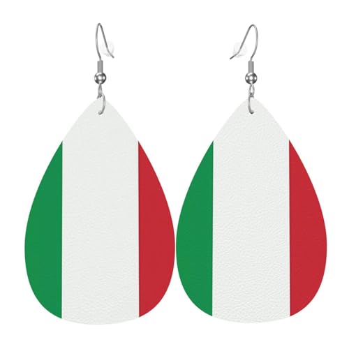 Italienische Flagge, tropfenförmige Leder-Ohrringe, Kleidungsdekoration, geeignet für Festivalpartys, Urlaub und Alltag von Qwvbn